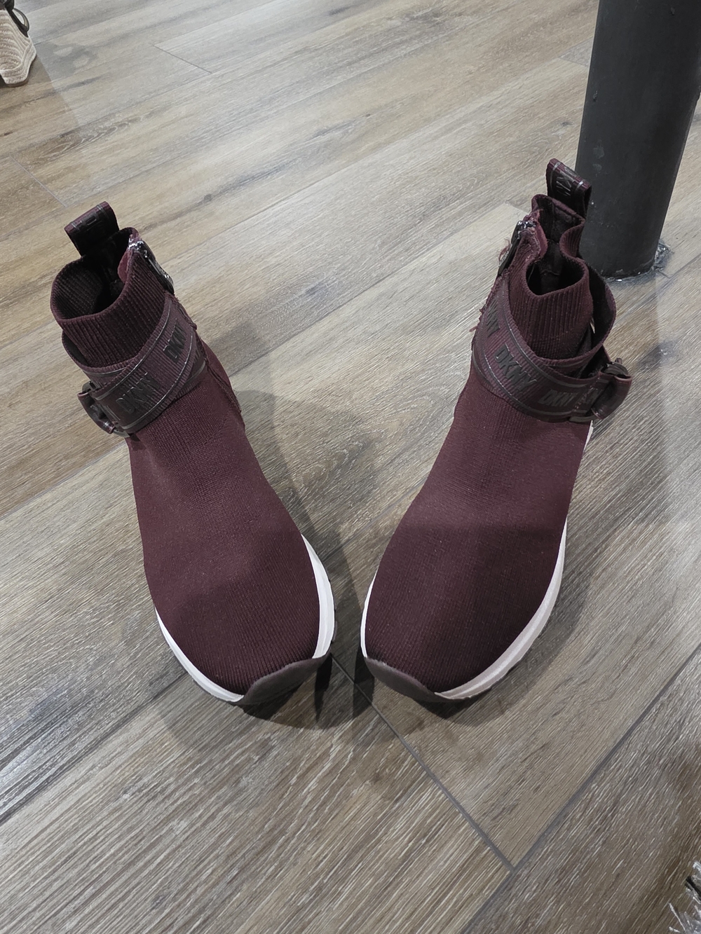 DKNY Women's Burgundy Slip-On Sock Sneakers with Strap